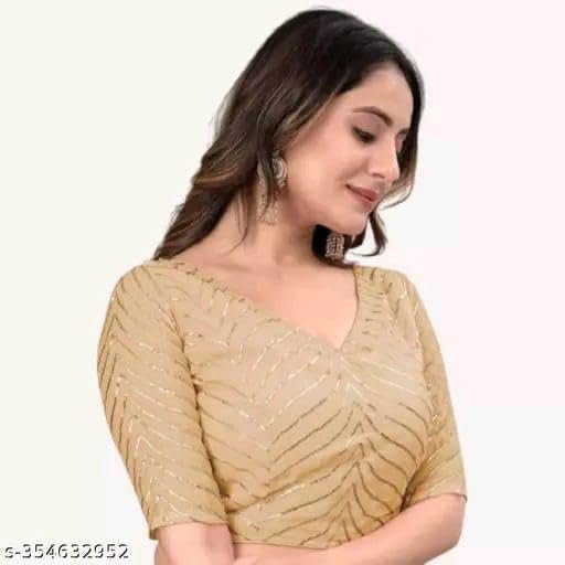 41pczV4KTYL.jpg Georgette Designer Women Blouse with Gota Patti Lace|Back Design|Padded - Image 1