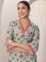 Blue Printed Cotton Blend Straight Kurta - Image 5