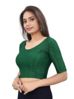 Round Neck Dobby Cotton Lycra Stretchable Elbow Half Sleeve Readymade Saree Blouse for Women Stylish - Image 2